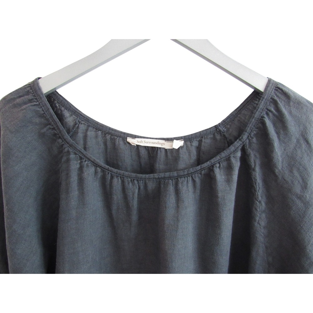 Soft Surroundings Charcoal Crochet-Sleeve Linen Top - Picture 3 of 7